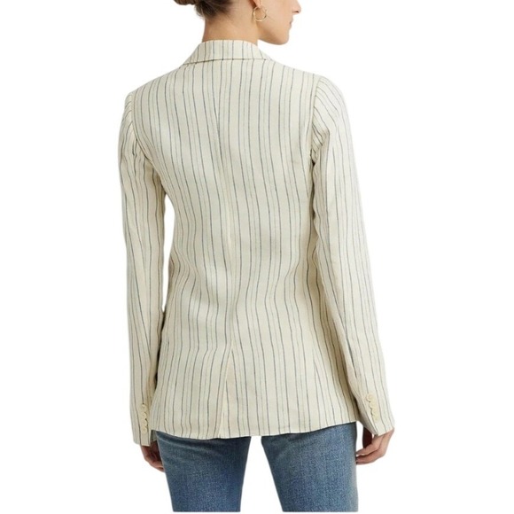 Lauren Ralph Lauren Cream Linen Pinstripe Blazer Jacket Womens Size 4 - Picture 2 of 14